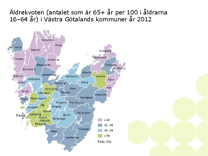 Äldrekvoten (antalet som är 65+ år per 100 i åldrarna 16– 64 år) i