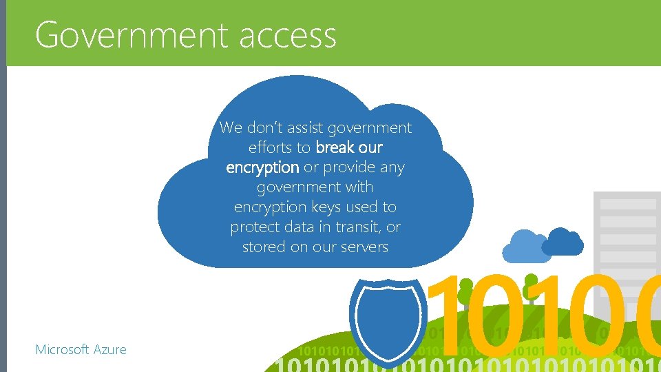 Government access No Back Doors We don’t assist government efforts to break our encryption Government access No Back Doors We don’t assist government efforts to break our encryption