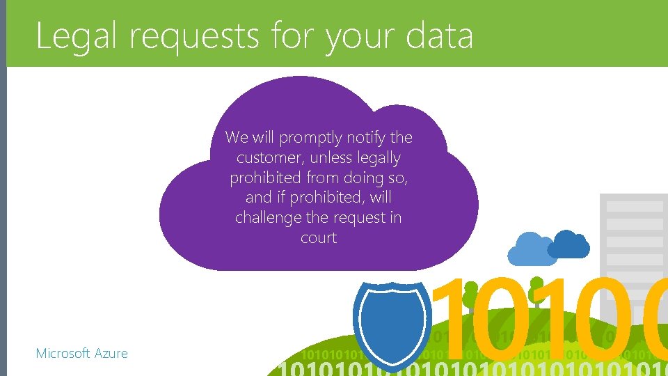 Legal requests for your data No Back Doors We will promptly notify the customer, Legal requests for your data No Back Doors We will promptly notify the customer,