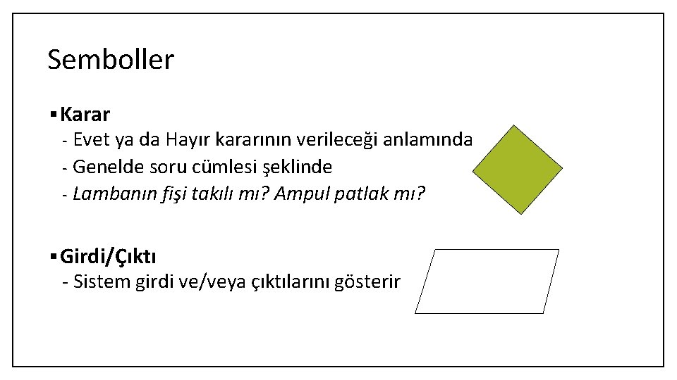 Semboller § Karar - Evet ya da Hayır kararının verileceği anlamında - Genelde soru