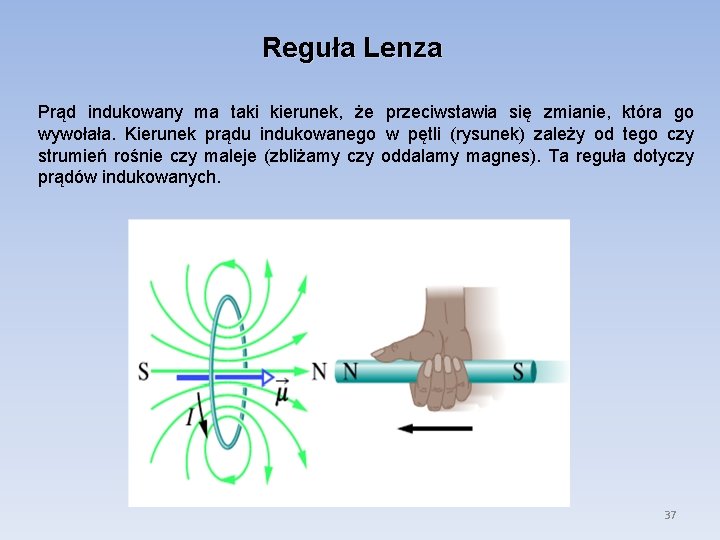 Reguła Lenza Prąd indukowany ma taki kierunek, że przeciwstawia się zmianie, która go wywołała.