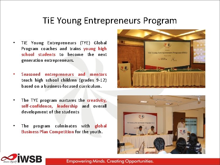 Ti. E Young Entrepreneurs Program • Ti. E Young Entrepreneurs (TYE) Global Program coaches