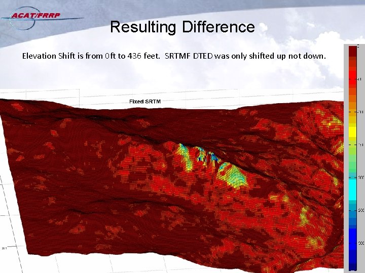 Resulting Difference Elevation Shift is from 0 ft to 436 feet. SRTMF DTED was