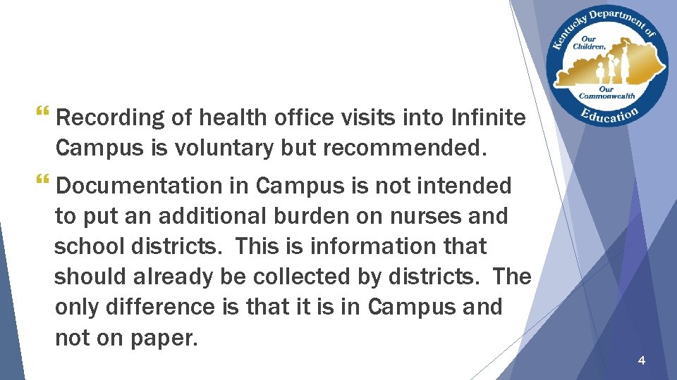 } Recording of health office visits into Infinite Campus is voluntary but recommended. }