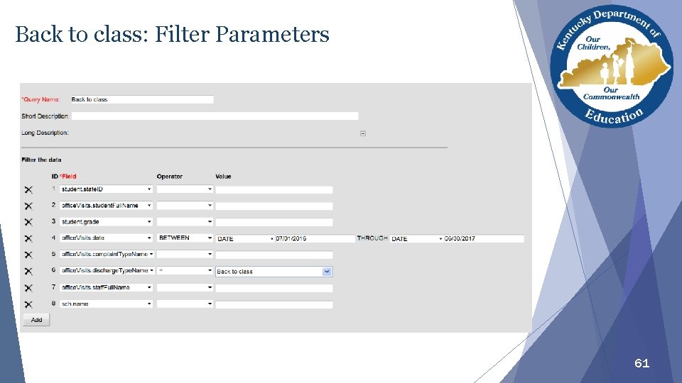Back to class: Filter Parameters 61 