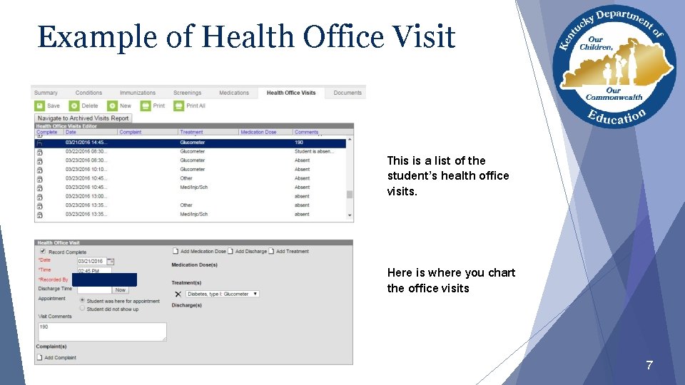 Example of Health Office Visit This is a list of the student’s health office