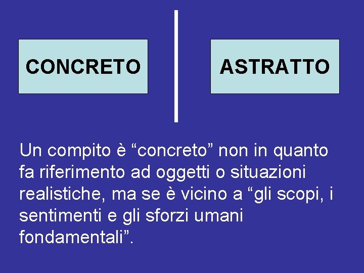 CONCRETO ASTRATTO Un compito è “concreto” non in quanto fa riferimento ad oggetti o