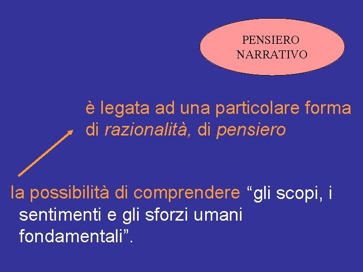 PENSIERO NARRATIVO è legata ad una particolare forma di razionalità, di pensiero Un compito