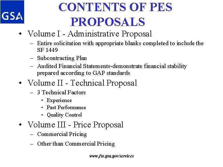 CONTENTS OF PES PROPOSALS • Volume I - Administrative Proposal – Entire solicitation with CONTENTS OF PES PROPOSALS • Volume I - Administrative Proposal – Entire solicitation with