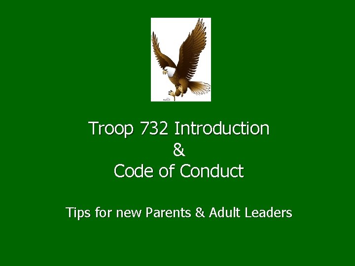 Troop 732 Introduction & Code of Conduct Tips for new Parents & Adult Leaders