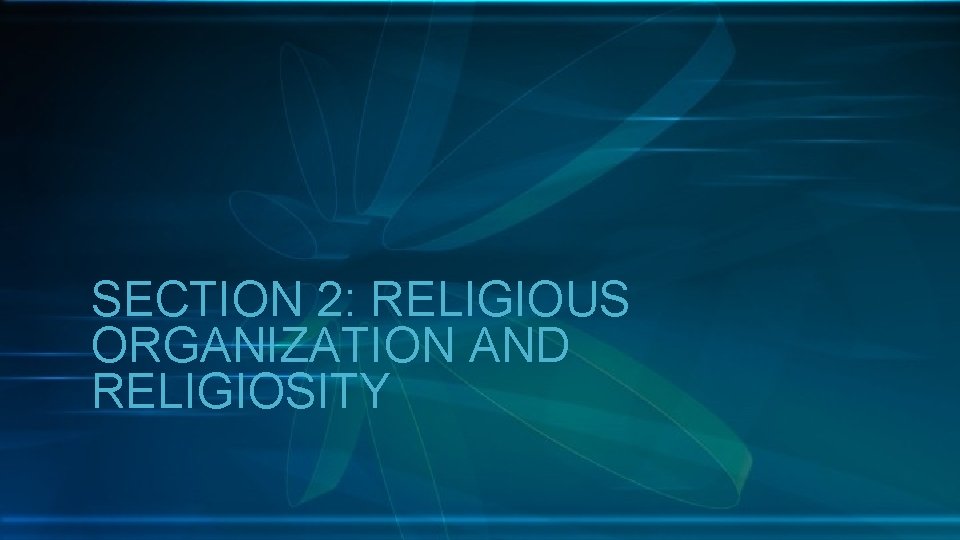 SECTION 2: RELIGIOUS ORGANIZATION AND RELIGIOSITY 