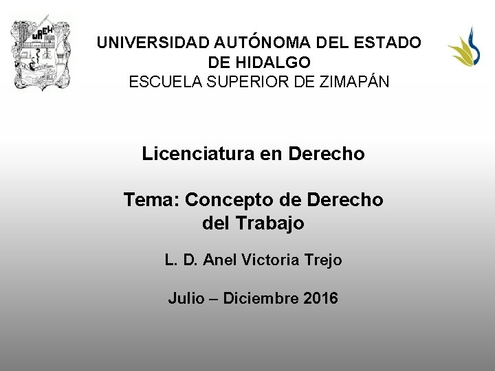 UNIVERSIDAD AUTÓNOMA DEL ESTADO DE HIDALGO ESCUELA SUPERIOR DE ZIMAPÁN Licenciatura en Derecho Tema:
