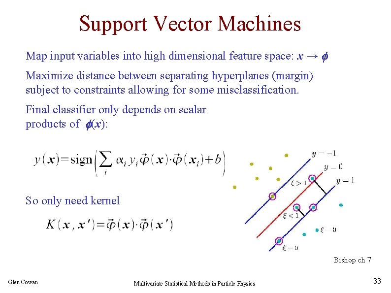 Support Vector Machines Map input variables into high dimensional feature space: x → f