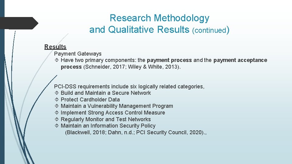 Research Methodology and Qualitative Results (continued) Results Payment Gateways Have two primary components: the