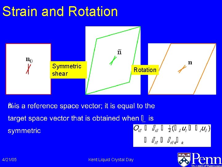Strain and Rotation Symmetric shear 4/21/05 Simple Shear Kent Liquid Crystal Day Rotation Strain and Rotation Symmetric shear 4/21/05 Simple Shear Kent Liquid Crystal Day Rotation
