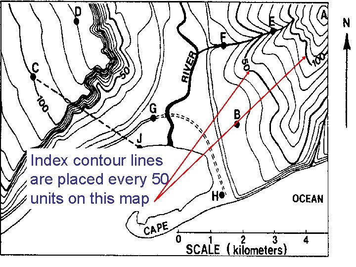 Index contour lines are placed every 50 units on this map 