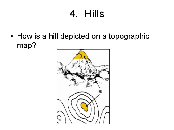 4. Hills • How is a hill depicted on a topographic map? 