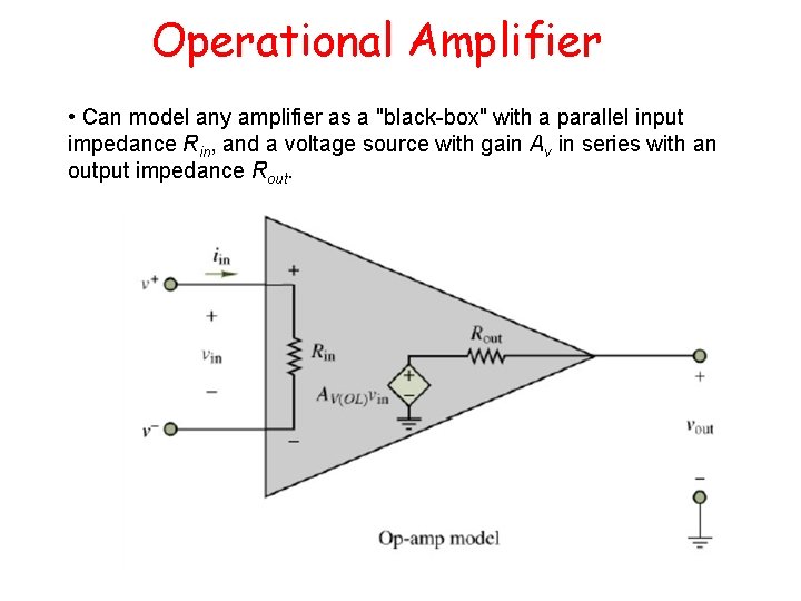 Operational Amplifier • Can model any amplifier as a "black-box" with a parallel input