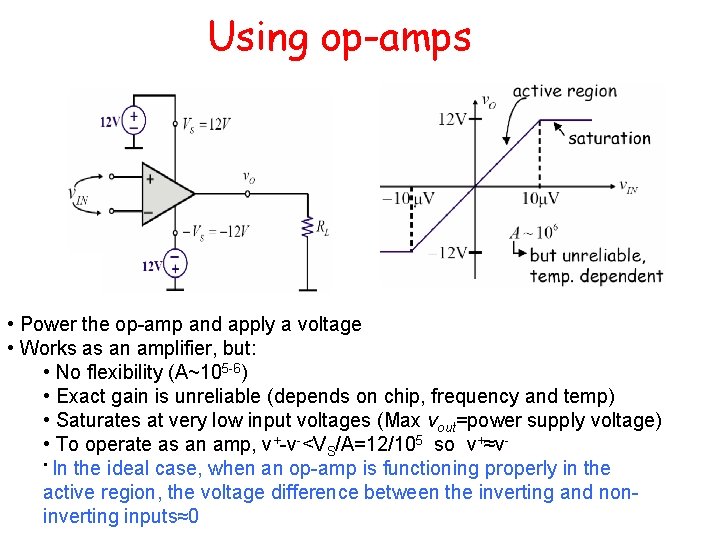 Using op-amps • Power the op-amp and apply a voltage • Works as an