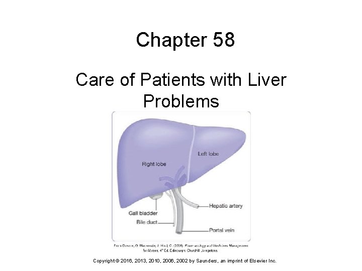 Chapter 58 Care of Patients with Liver Problems Copyright © 2016, 2013, 2010, 2006,