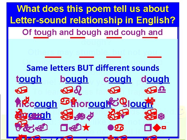 What does. Pronunciation this poem tell us. Poem about English Letter-sound in English? I