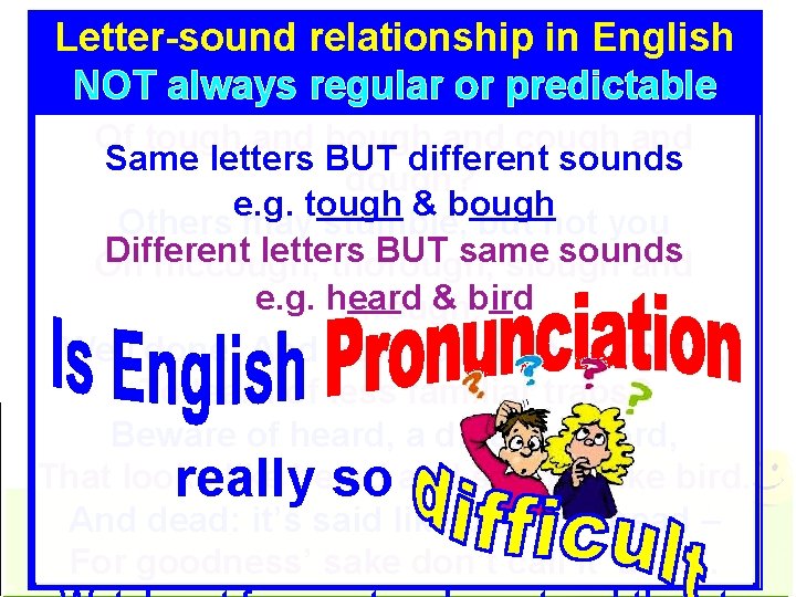 Letter-sound What does. Pronunciation this relationship poem tell in us. Poem English about English