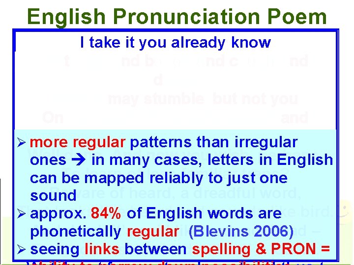 English Pronunciation Poem I take it you already know Of tough and bough and