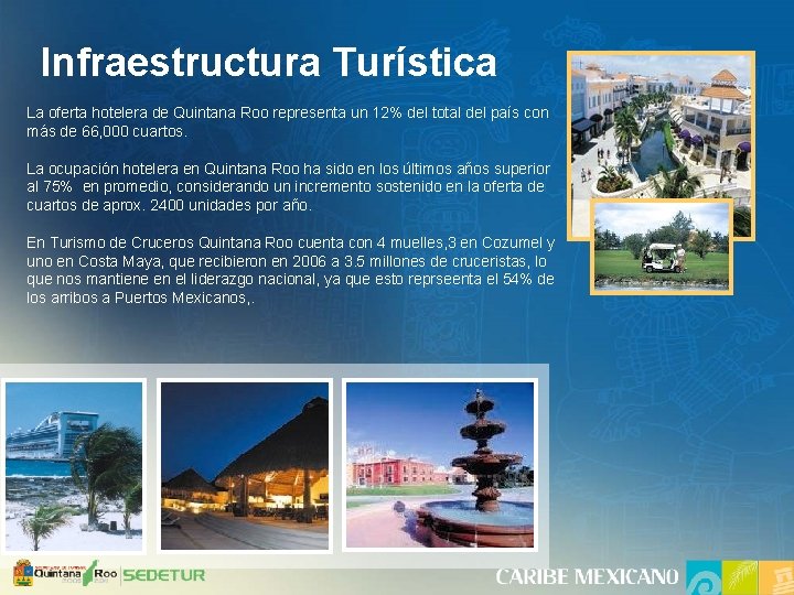 Infraestructura Turística La oferta hotelera de Quintana Roo representa un 12% del total del