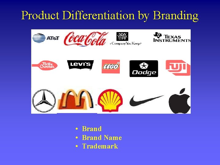Product Differentiation by Branding • Brand Name • Trademark 