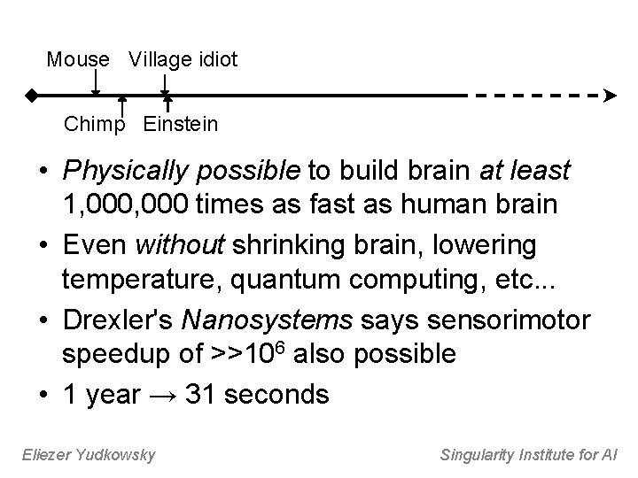 Mouse Village idiot Chimp Einstein • Physically possible to build brain at least 1,