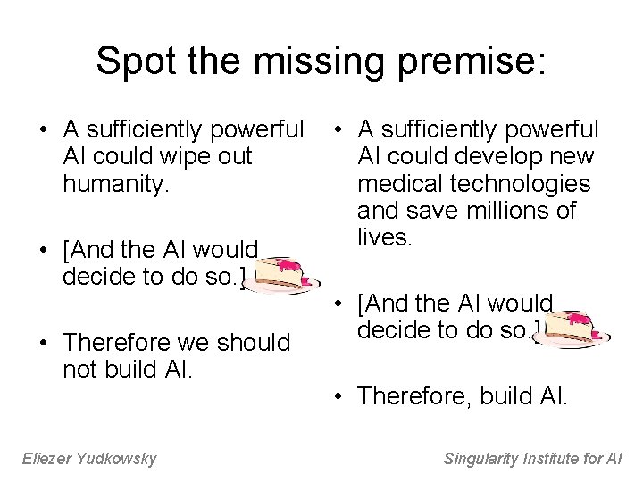 Spot the missing premise: • A sufficiently powerful AI could wipe out humanity. •