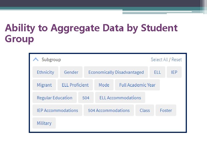 Ability to Aggregate Data by Student Group 