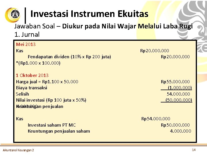 Investasi Instrumen Ekuitas Jawaban Soal – Diukur pada Nilai Wajar Melalui Laba Rugi 1.