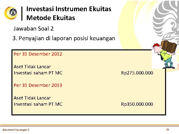 Investasi Instrumen Ekuitas Metode Ekuitas Jawaban Soal 2 3. Penyajian di laporan posisi keuangan