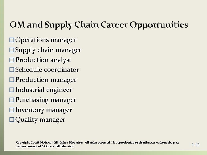 OM and Supply Chain Career Opportunities � Operations manager � Supply chain manager �
