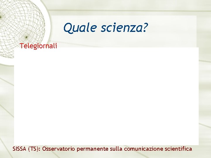 Quale scienza? Telegiornali SISSA (TS): Osservatorio permanente sulla comunicazione scientifica 