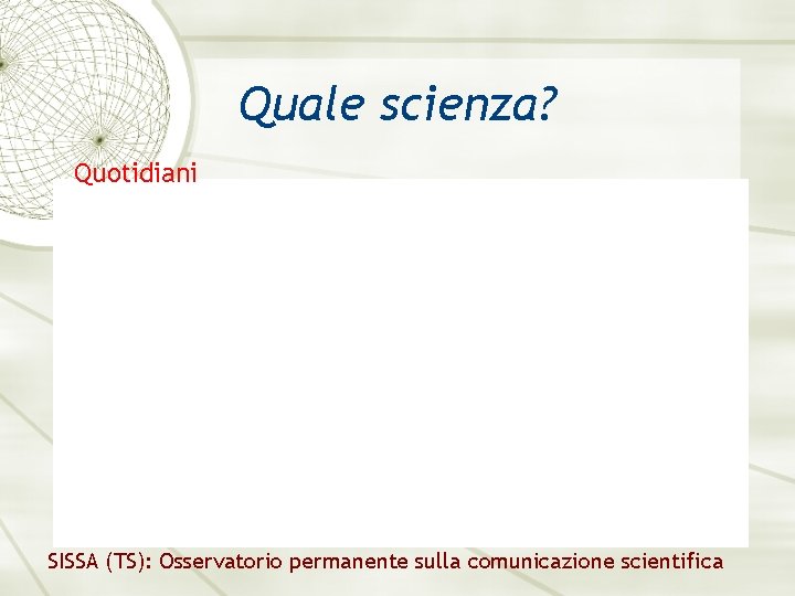 Quale scienza? Quotidiani SISSA (TS): Osservatorio permanente sulla comunicazione scientifica 