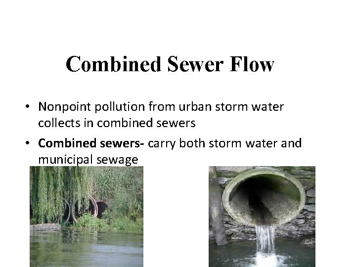 Combined Sewer Flow • Nonpoint pollution from urban storm water collects in combined sewers