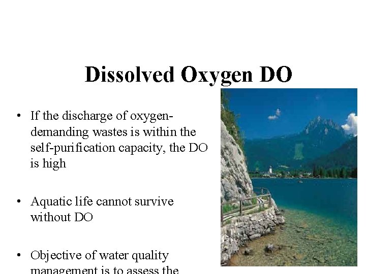 Dissolved Oxygen DO • If the discharge of oxygendemanding wastes is within the self-purification