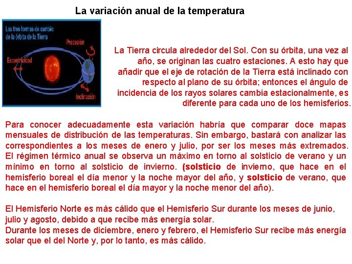  La variación anual de la temperatura La Tierra circula alrededor del Sol. Con