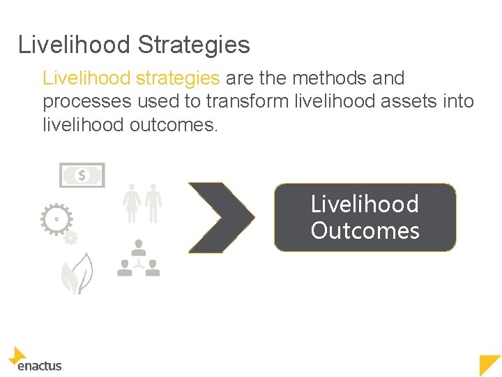Livelihood Strategies Livelihood strategies are the methods and processes used to transform livelihood assets