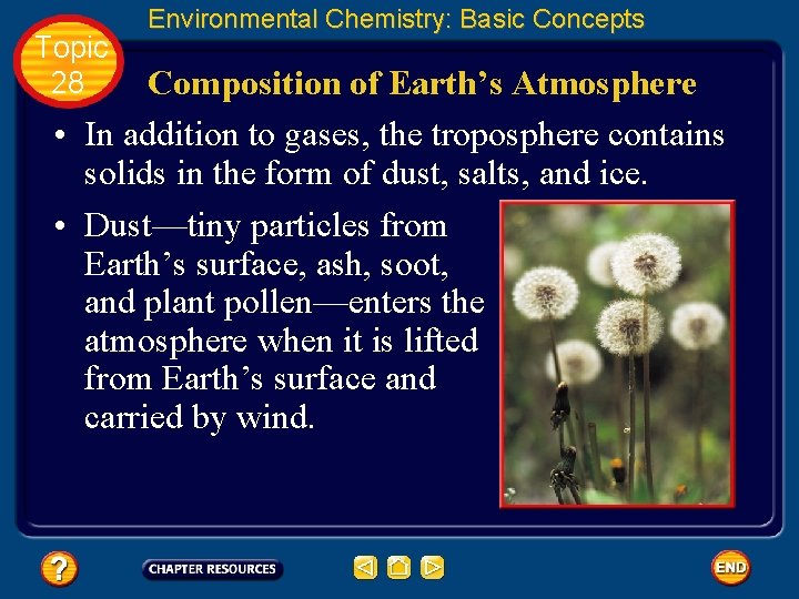 Topic 28 Environmental Chemistry: Basic Concepts Composition of Earth’s Atmosphere • In addition to
