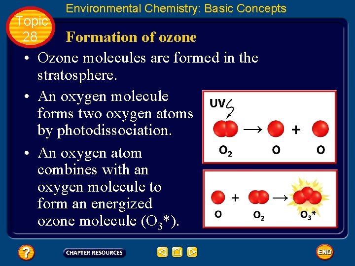 Topic 28 Environmental Chemistry: Basic Concepts Formation of ozone • Ozone molecules are formed