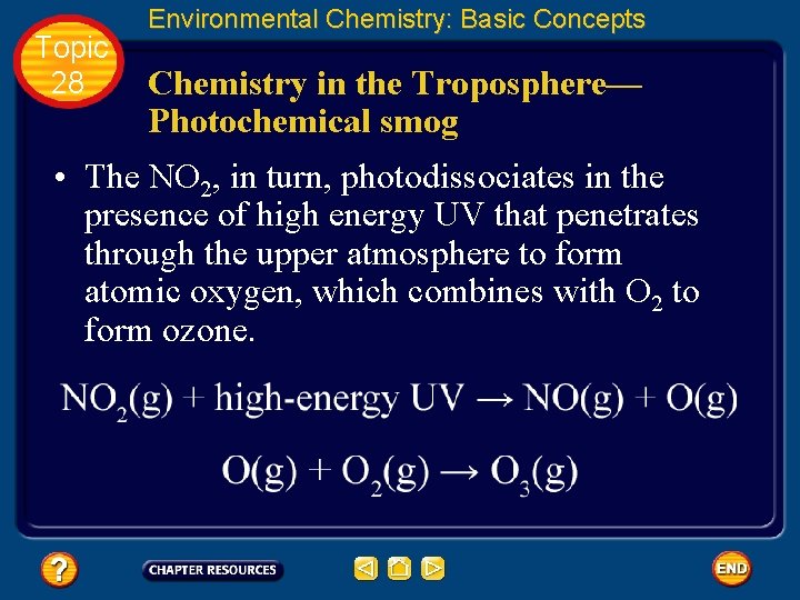 Topic 28 Environmental Chemistry: Basic Concepts Chemistry in the Troposphere— Photochemical smog • The