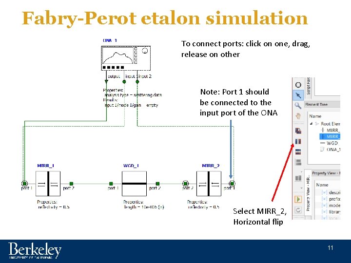 Fabry-Perot etalon simulation To connect ports: click on one, drag, release on other Note: