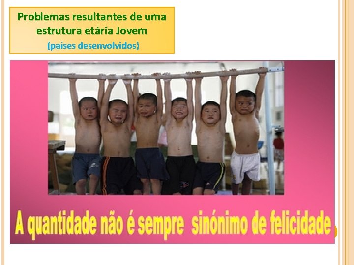 Problemas resultantes de uma estrutura etária Jovem (países desenvolvidos) 