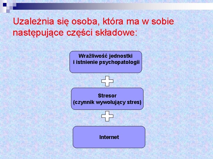 Uzależnia się osoba, która ma w sobie następujące części składowe: Wrażliwość jednostki i istnienie