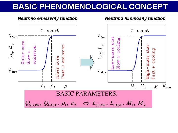 BASIC PHENOMENOLOGICAL CONCEPT Neutrino emissivity function Neutrino luminosity function 