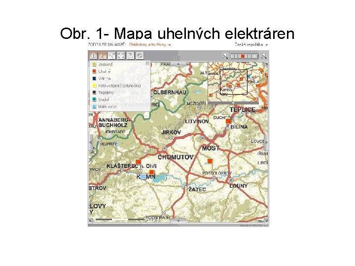 Obr. 1 - Mapa uhelných elektráren 