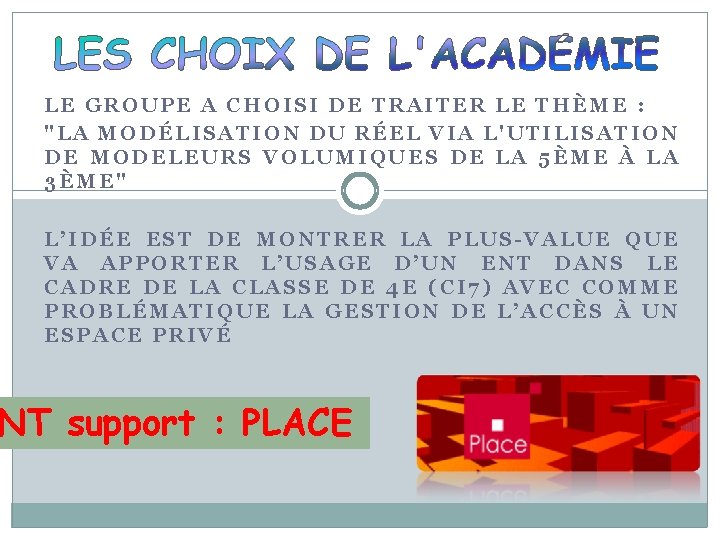 LE GROUPE A CHOISI DE TRAITER LE THÈME : "LA MODÉLISATION DU RÉEL VIA